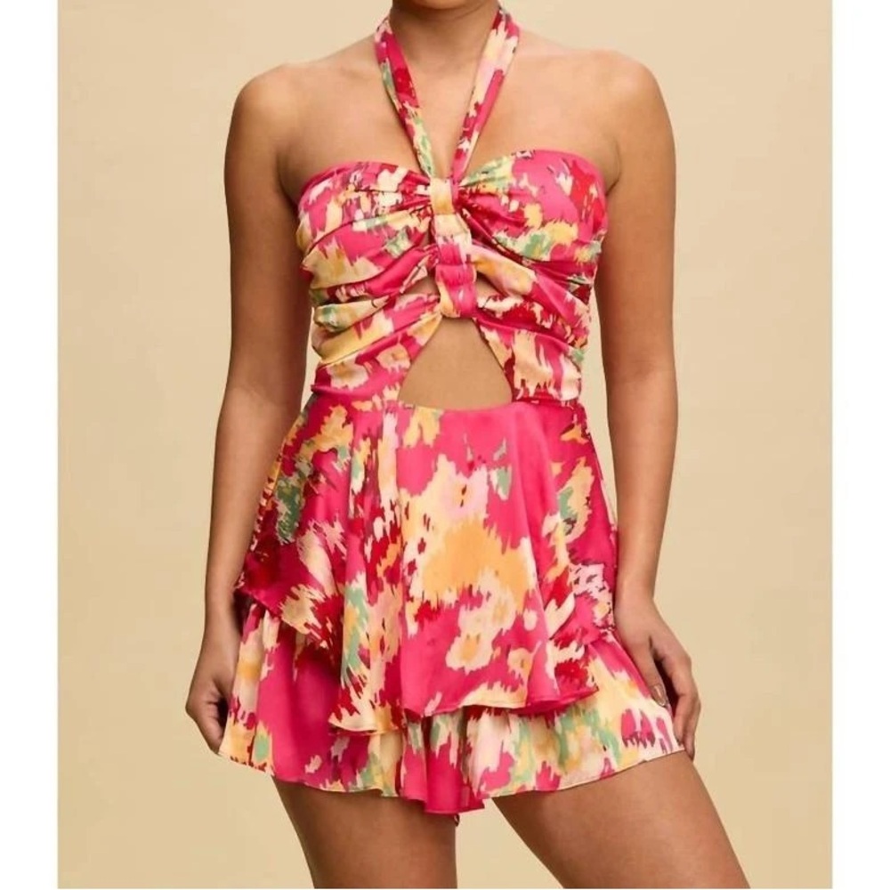 Vibrant Halter Romper with Cutout